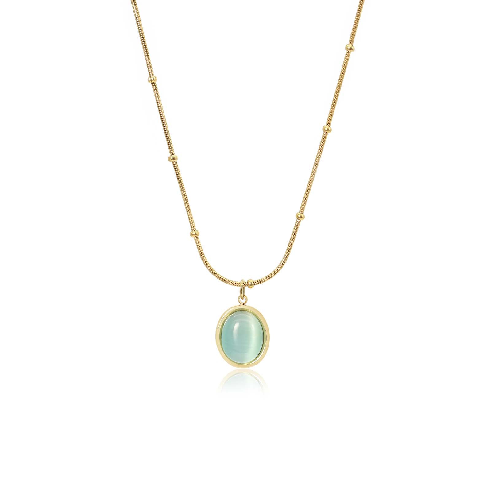 LABOEE 18K Gold Plated Cat's Eye Necklace for Women, Dainty Seafoam Green Oval Pendant, Vintage Simple Jewelry, Valentine’s Day Gift for Wife or Girlfriend
