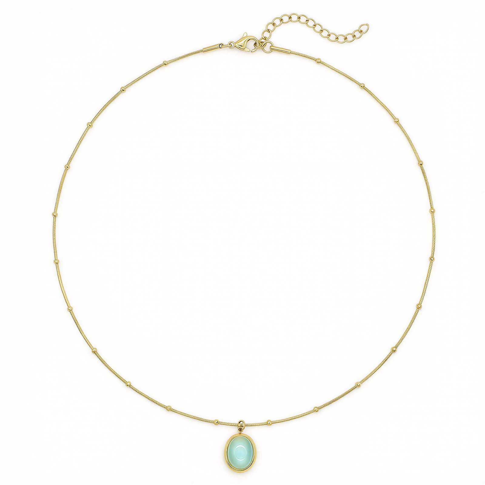 LABOEE 18K Gold Plated Cat's Eye Necklace for Women, Dainty Seafoam Green Oval Pendant, Vintage Simple Jewelry, Valentine’s Day Gift for Wife or Girlfriend
