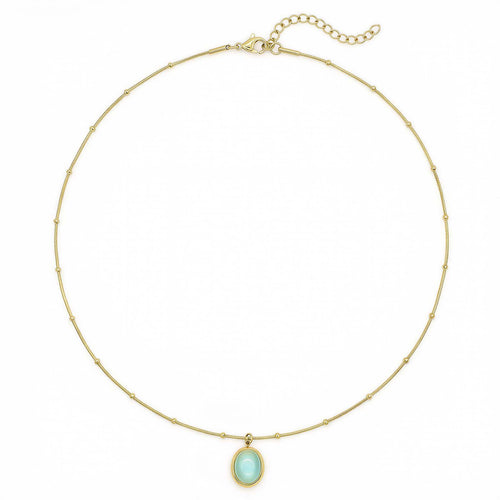 LABOEE 18K Gold Plated Cat's Eye Necklace for Women, Dainty Seafoam Green Oval Pendant, Vintage Simple Jewelry, Valentine’s Day Gift for Wife or Girlfriend