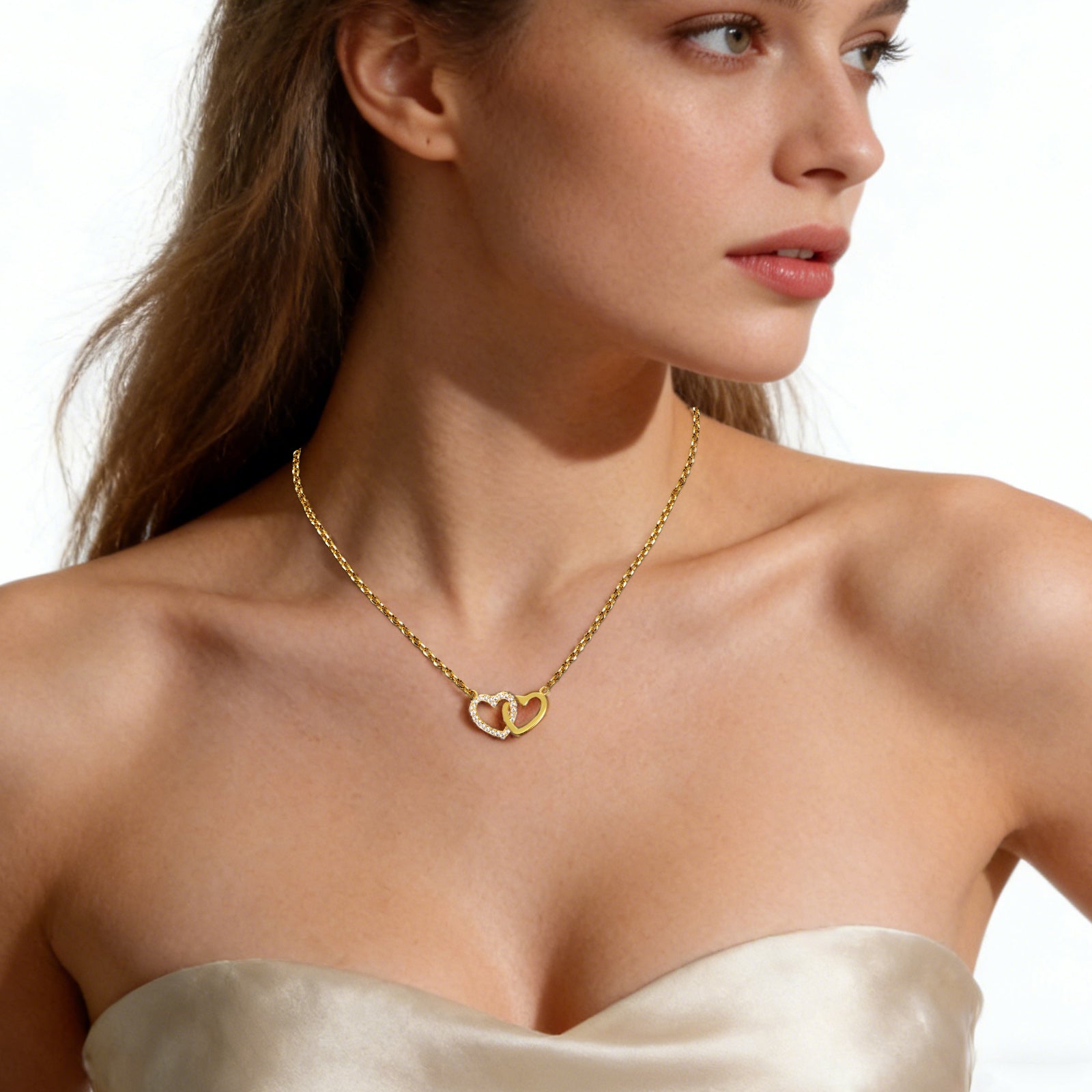 Laboee 14K Gold-Plated Double Heart Necklace for Women Cute Dainty Cubic Zirconia Pendant Trendy Layered Stuff Gifts for Granddaughter Birthday Easter Christmas Graduation