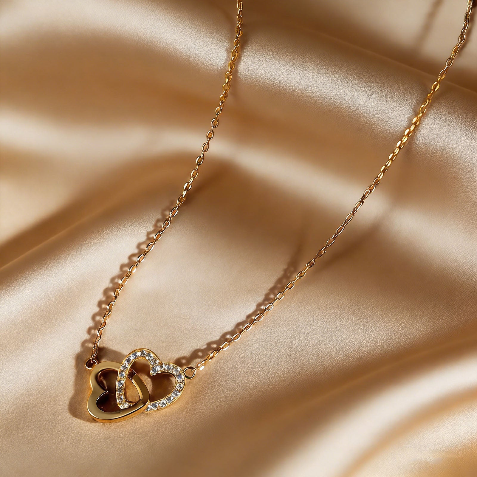 Laboee 14K Gold-Plated Double Heart Necklace for Women Cute Dainty Cubic Zirconia Pendant Trendy Layered Stuff Gifts for Granddaughter Birthday Easter Christmas Graduation