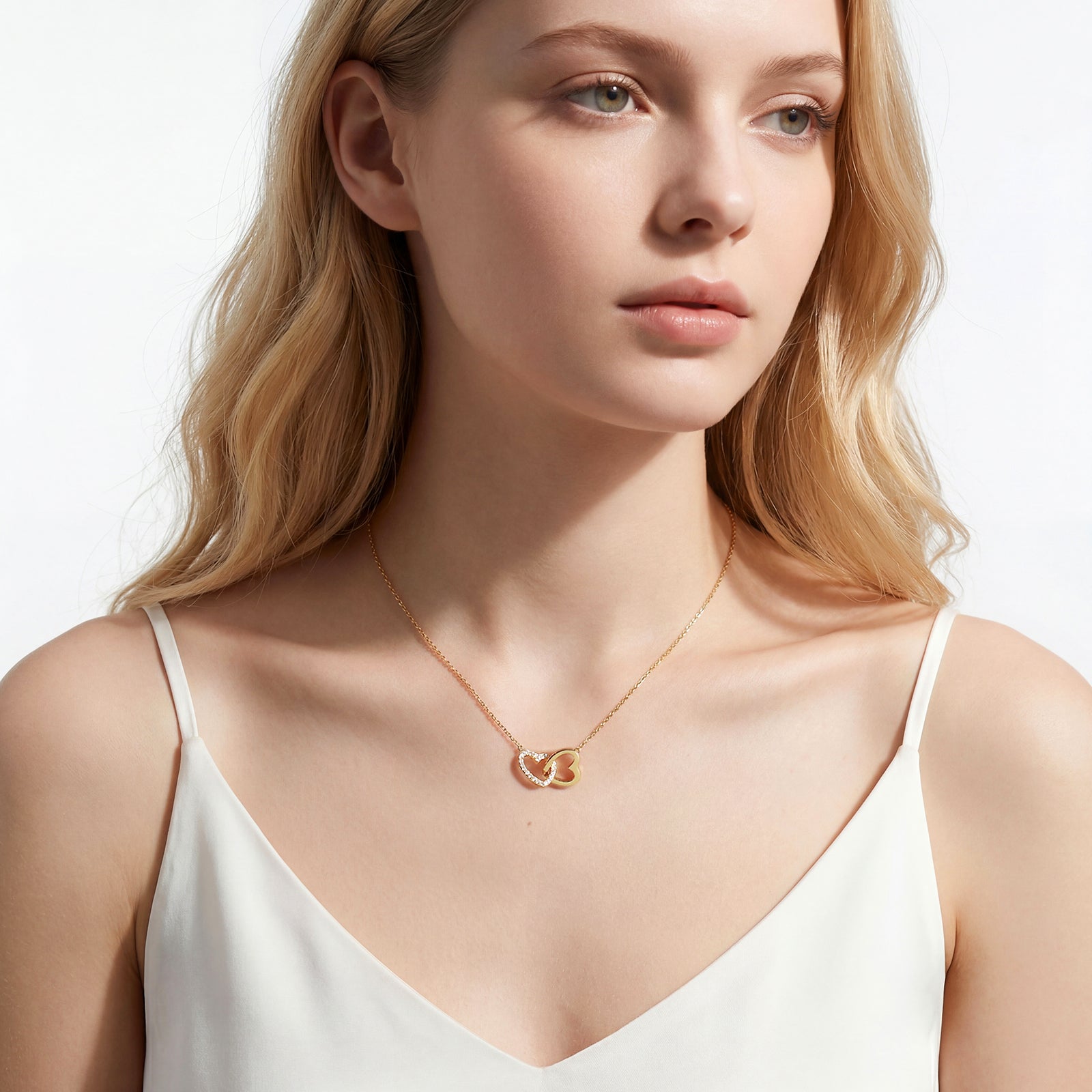 Laboee 14K Gold-Plated Double Heart Necklace for Women Cute Dainty Cubic Zirconia Pendant Trendy Layered Stuff Gifts for Granddaughter Birthday Easter Christmas Graduation